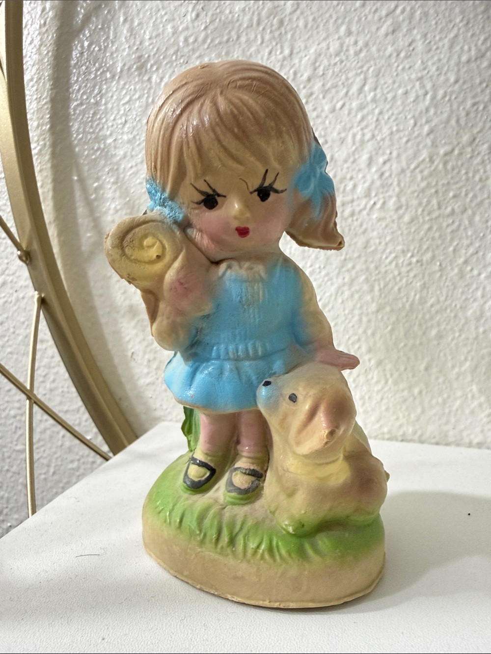 Vintage-Inspired Blue Girl Figurine with Dog - Home Accents